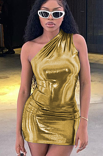 SUPER WHOLESALE |  One Shoulder Dress in Gold