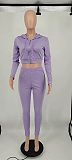 Purple Cotton Blend Long Sleeve Zip Front Coat Pencil Pants Solid Color Sport Sets XMY072-4