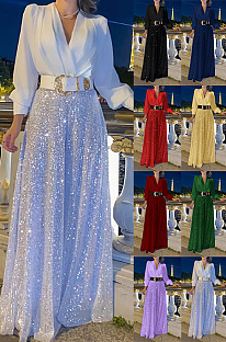 SUPER WHOLESALE | Sequin Loose Leg Jumpsuit with Belt