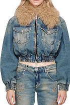 SUPER WHOLESALE | Fur Neck Denim Jacket