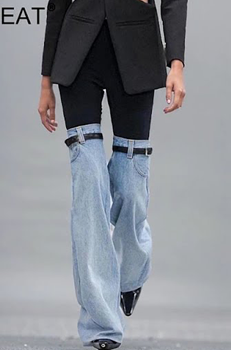 SUPER WHOLESALE | Patchwork Bucklet Decor Pants