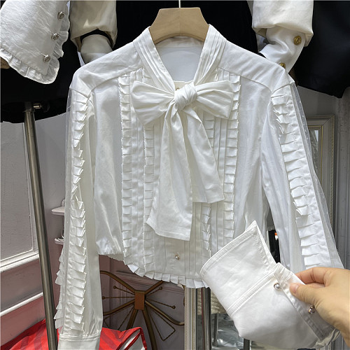 SUPER WHOLESALE | Front Bow Patchwork Shirt