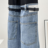 SUPER WHOLESALE | Patchwork Bucklet Decor Pants