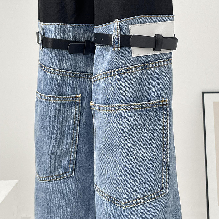 SUPER WHOLESALE | Patchwork Bucklet Decor Pants