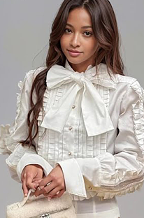 SUPER WHOLESALE | Front Bow Patchwork Shirt