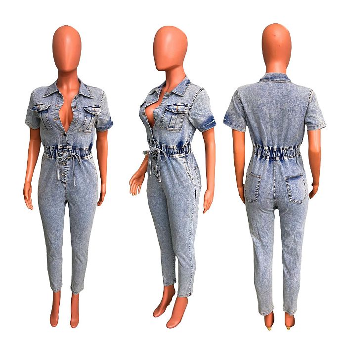 SUPER WHOLESALE | Denim Waist Drawstring Jumpsuit