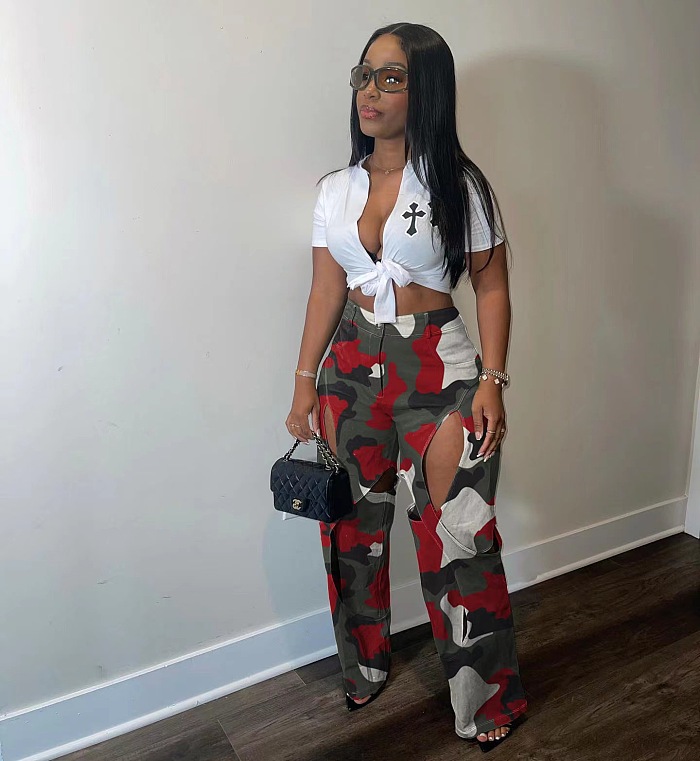 SUPER WHOLESALE | Cut Out Camo Pants