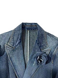 SUPER WHOLESALE | Denim Blazer with Rose Decor