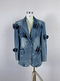 SUPER WHOLESALE | Denim Blazer with Rose Decor