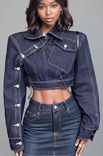 SUPER WHOLESALE |  Denim Asymmertric Cut Jacket Top