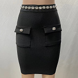 SUPER WHOLESALE | Lapel Rhinestone Studded Long Sleeve Blazer Jacket + High-Waisted A-line Skirt