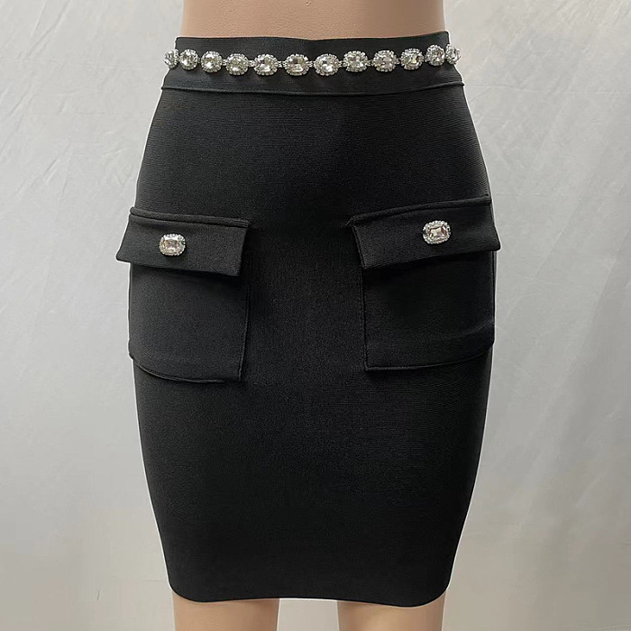 SUPER WHOLESALE | Lapel Rhinestone Studded Long Sleeve Blazer Jacket + High-Waisted A-line Skirt