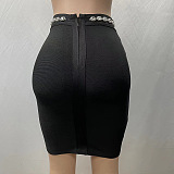 SUPER WHOLESALE | Lapel Rhinestone Studded Long Sleeve Blazer Jacket + High-Waisted A-line Skirt