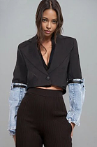 SUPER WHOLESALE |Denim Patchwork Blazer Top