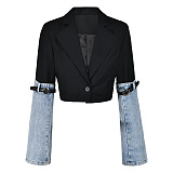 SUPER WHOLESALE |Denim Patchwork Blazer Top