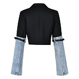 SUPER WHOLESALE |Denim Patchwork Blazer Top
