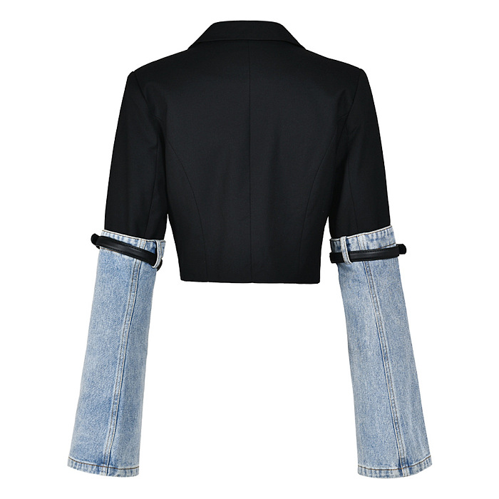 SUPER WHOLESALE |Denim Patchwork Blazer Top