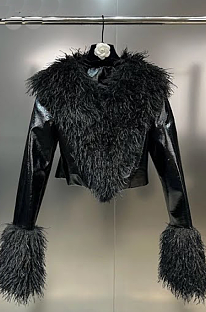 UPER WHOLESALE | Fur Pu Material Coat in Black