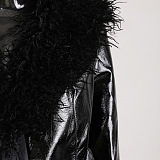 UPER WHOLESALE | Fur Pu Material Coat in Black