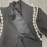 SUPER WHOLESALE | Lapel Rhinestone Studded Long Sleeve Blazer Jacket + High-Waisted A-line Skirt