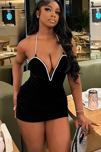 SUPER WHOLESALE |  Plunging Neck Halter Dress