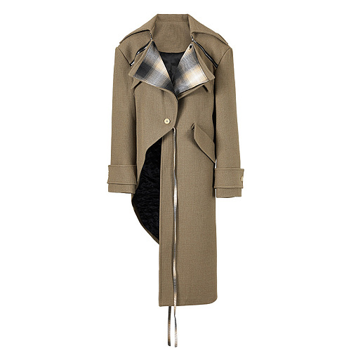 SUPER WHOLESALE | Spring New Style Faux Two-Piece Contrast Color Asymmetrical Woolen Coat