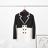 SUPER WHOLESALE | Black & White Notched Lapel Blazer