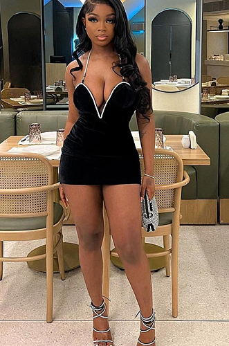 SUPER WHOLESALE |  Plunging Neck Halter Dress