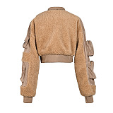 SUPER WHOLESALE | Fur Patchwork Cargo Jacket Top