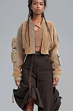 SUPER WHOLESALE | Fur Patchwork Cargo Jacket Top