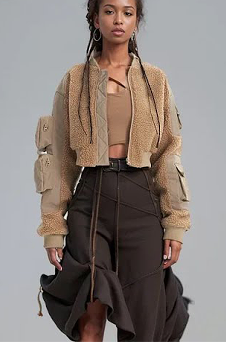 SUPER WHOLESALE | Fur Patchwork Cargo Jacket Top