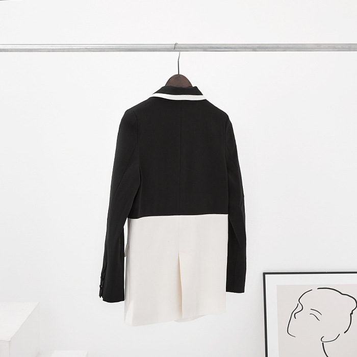 SUPER WHOLESALE | Black & White Notched Lapel Blazer