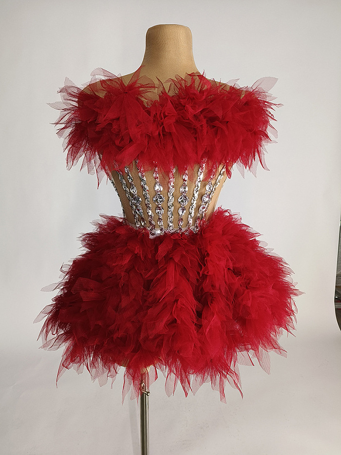 SUPER WHOLESALE |  Flowers Fake Diamond Party Dress