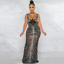 SUPER WHOLESALE |See-through Bling Bling Mini Dress