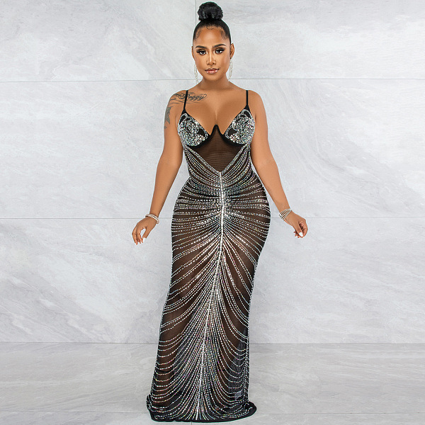 SUPER WHOLESALE |See-through Bling Bling Mini Dress