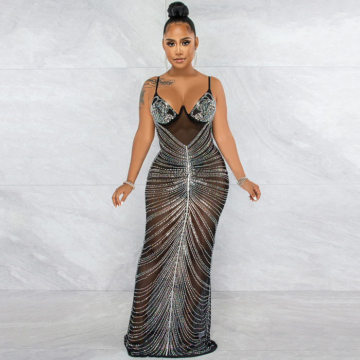 SUPER WHOLESALE |See-through Bling Bling Mini Dress