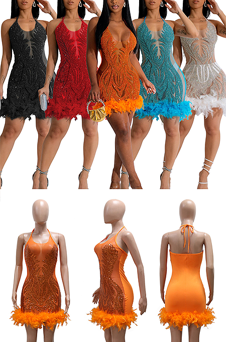 SUPER WHOLESALE | Bling Bling Sequins Halter Dress