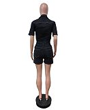 SUPER WHOLESALE | Half Zip Up Romper in Dark Blue