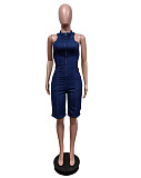 SUPER WHOLESALE | Denim Backless Front Zip Up Romper