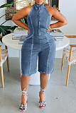 SUPER WHOLESALE | Denim Backless Front Zip Up Romper