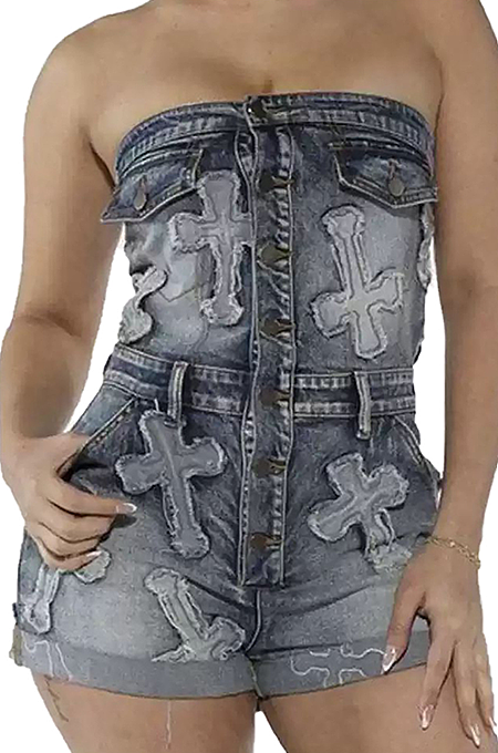 SUPER WHOLESALE | Denim Strapless Romper