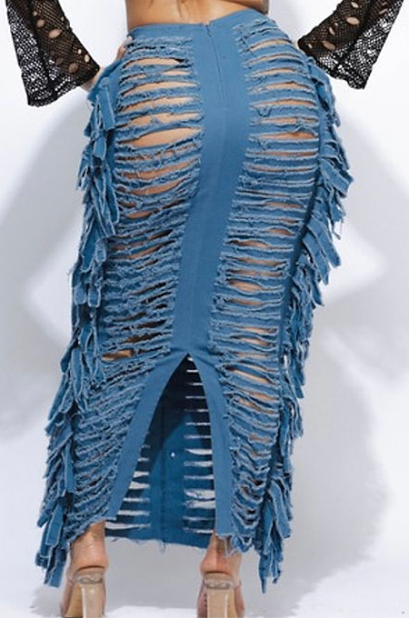 SUPER WHOLESALE | Distressed Denim Skirt