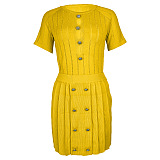 SUPER WHOLESALE | Button Deco Pleated Skirt Set