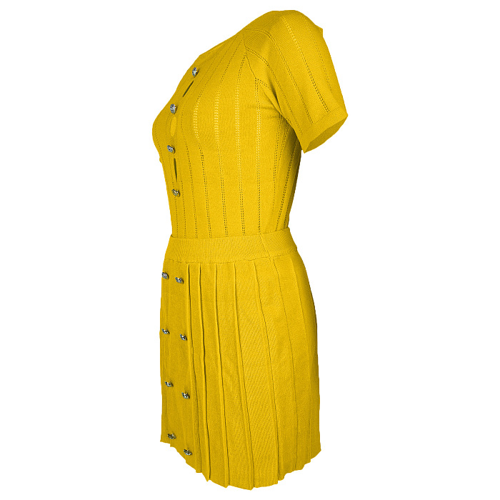 SUPER WHOLESALE | Button Deco Pleated Skirt Set