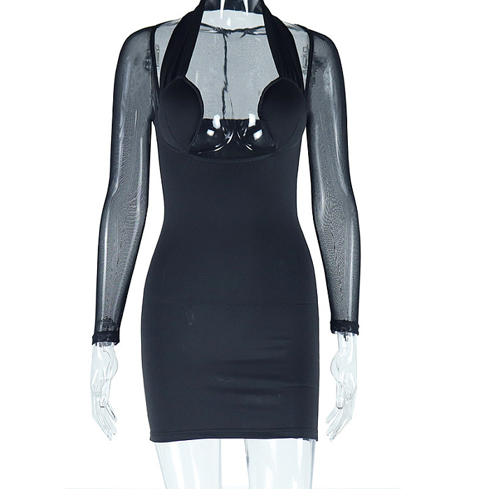 SUPER WHOLESALE | See-through Halter Plunging Neck Dress