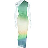 SUPER WHOLESALE |Gradient One Shoulder Long Dress