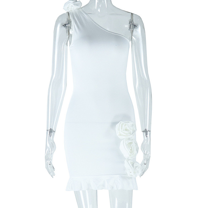 SUPER WHOLESALE | One Shoulder Rose Decor Mini Dress