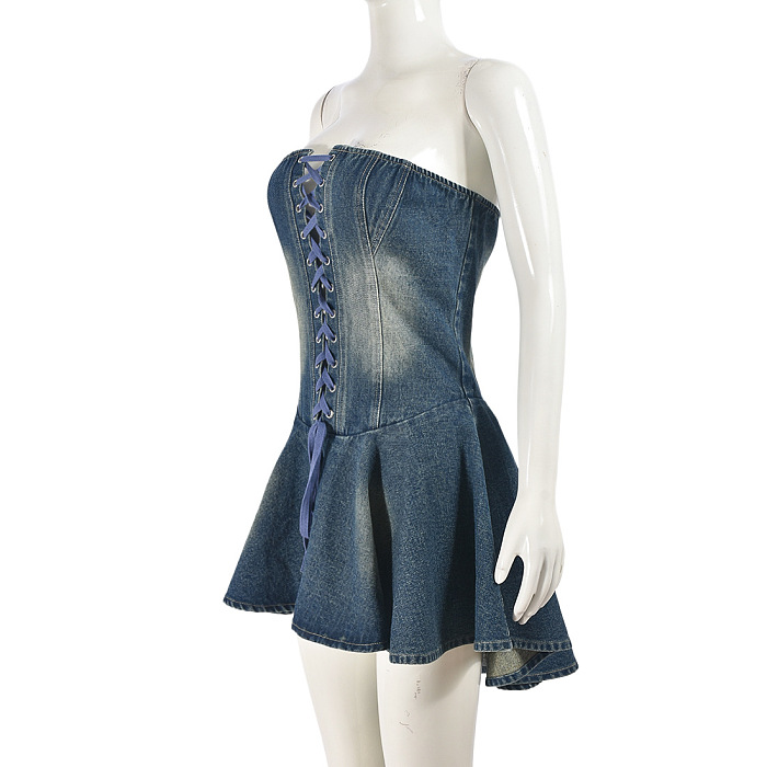 SUPER WHOLESALE | Strapless Front Lace-up Dress