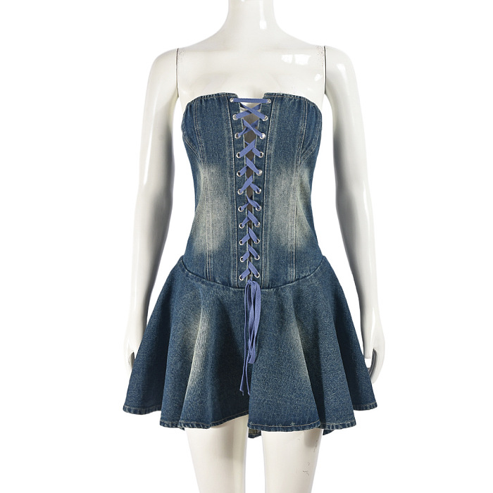 SUPER WHOLESALE | Strapless Front Lace-up Dress