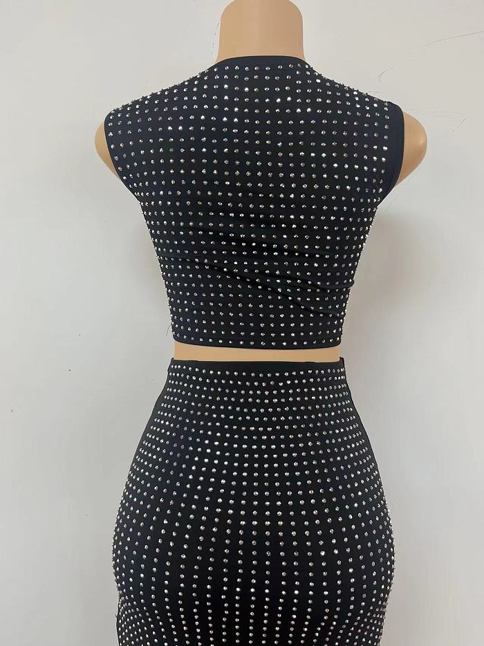 SUPER WHOLESALE | Rhinestone Deco Skirt Set
